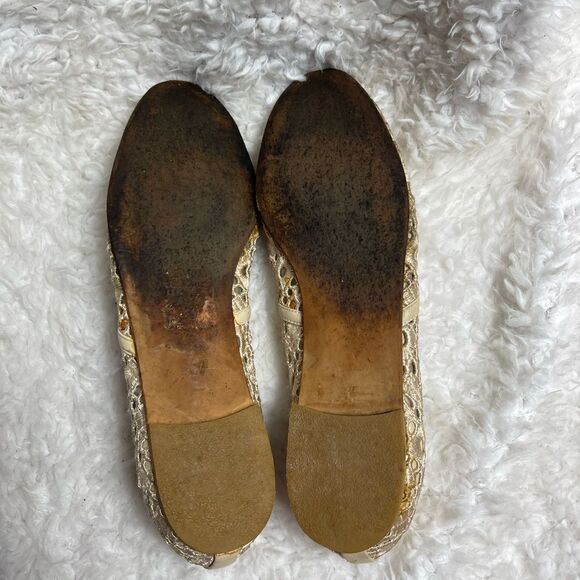 Stuart Weitzman Lace embroidery Beige slip on flats beige leather trim SZ10 - Picture 8 of 8